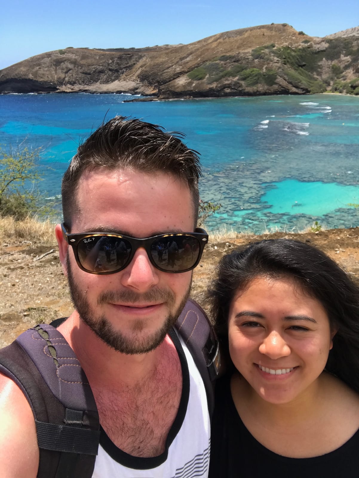 Selfie above a turquoise bay